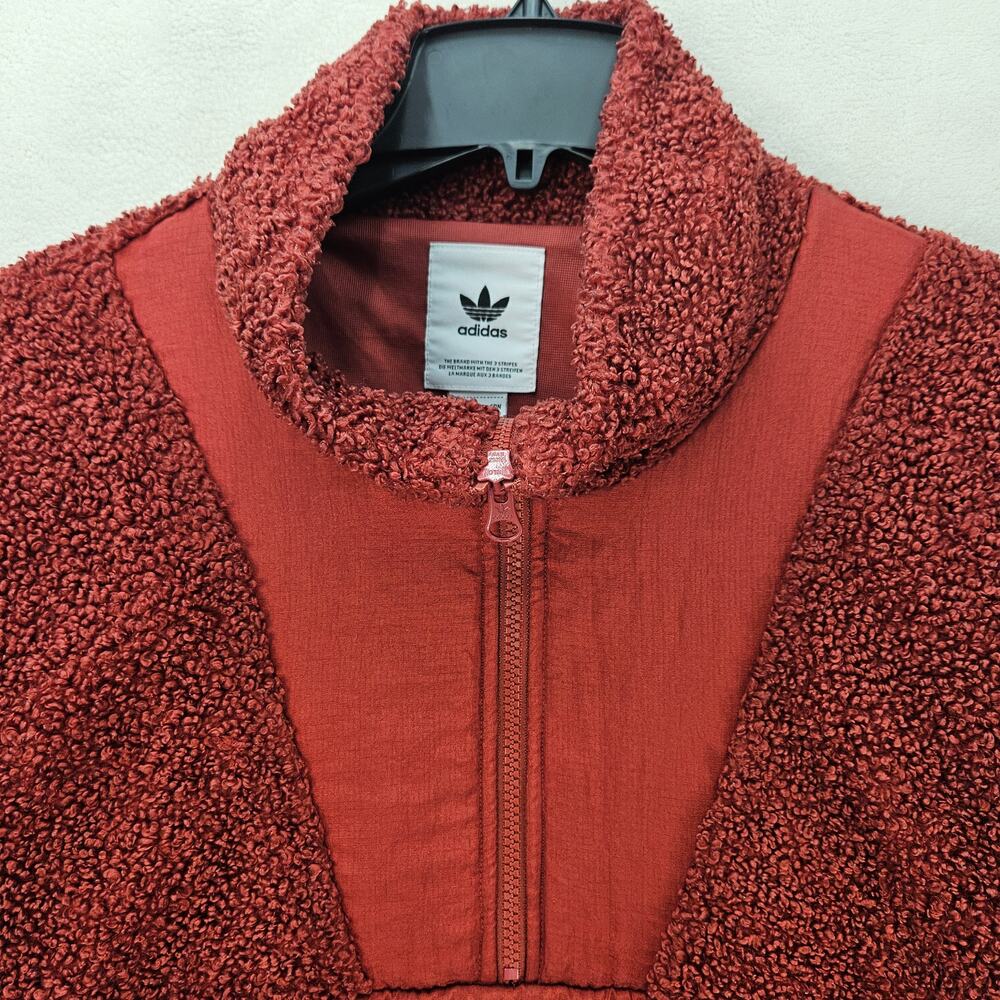 ADIDAS ORIGINALS WOMEN'S SMALL SHERPA FLEECE PULLOVER JACKET BURGUNDY HALF ZIP - Picture 2 of 8